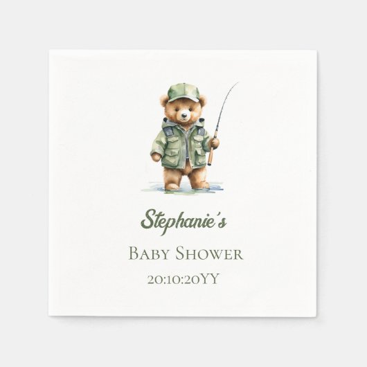 かわいいテディベア漁師リール興奮ベビーシャワー スタンダードカクテルナプキン (正面)