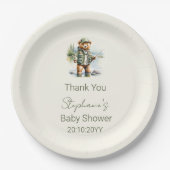 かわいいテディベア漁師リール興奮ベビーシャワー ペーパープレート (正面)