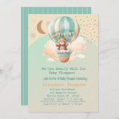 かわいいテディベア熱い気球ベビーシャワー 招待状 (正面/裏面)