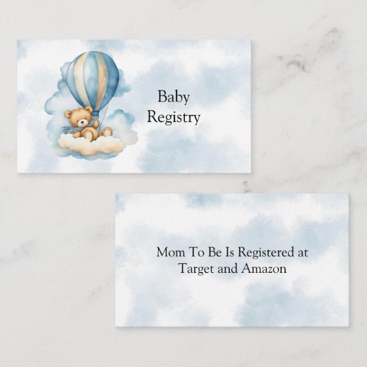 かわいいテディベア熱い気球ベビーレジストリ エンクロージャーカード (正面/裏面)