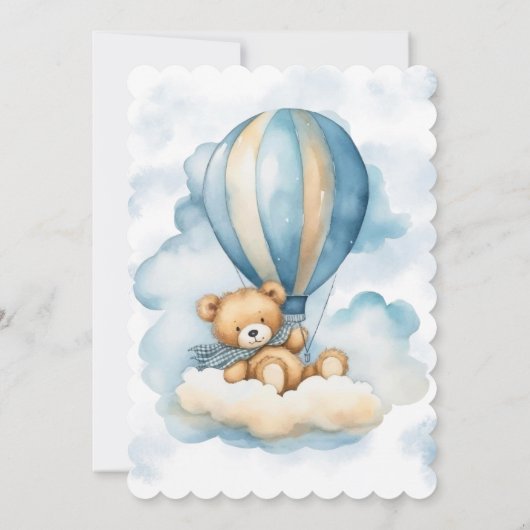 かわいいテディベア熱い空気バルーンボーイ赤ちゃんシャワー 招待状 (裏面)