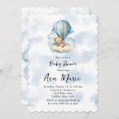 かわいいテディベア熱い空気バルーンボーイ赤ちゃんシャワー 招待状 (正面/裏面)