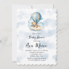 かわいいテディベア熱い空気バルーンボーイ赤ちゃんシャワー 招待状