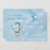 かわいいテディベア熱い空気バルーンボーイ赤ちゃんシャワー 招待状 (正面/裏面)