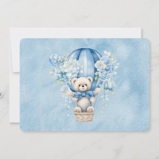 かわいいテディベア熱い空気バルーンボーイ赤ちゃんシャワー 招待状 (裏面)