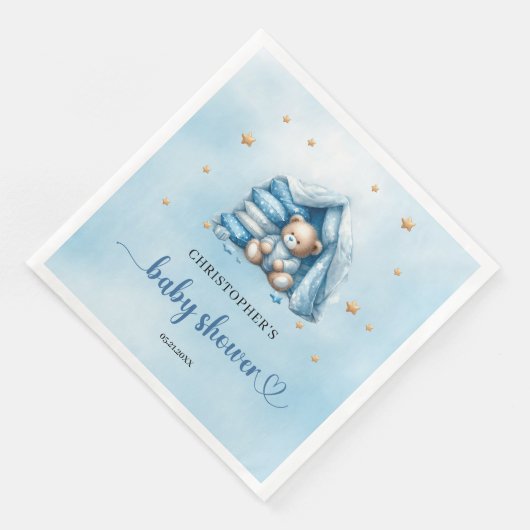 かわいいテディベア男の子の赤ちゃんシャワーナプキン (コーナー)