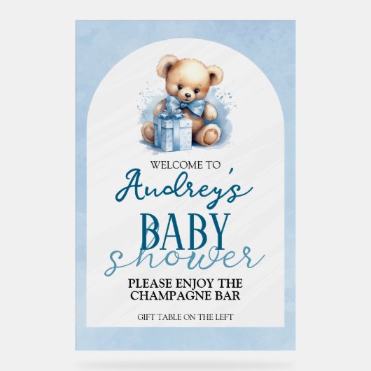 かわいいテディベア男の子の赤ちゃんシャワー アクリルサイン (正面)