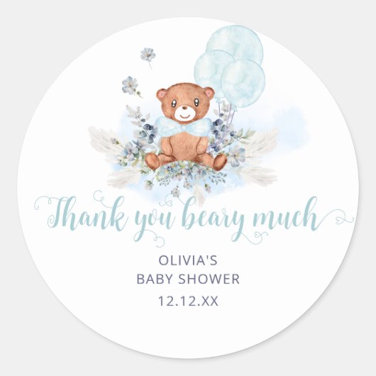 かわいいテディベア男の子の赤ちゃんシャワー ラウンドシール (正面)