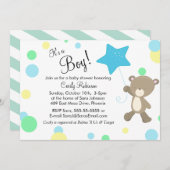 かわいいテディベア男の子の赤ちゃんシャワー 招待状 (正面/裏面)