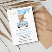 かわいいテディベア男の子の赤ちゃんシャワー 招待状