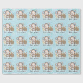 かわいいテディベア男の子ピクニックブルーベビーシャワー ラッピングペーパー (フラット)