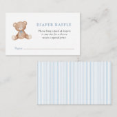 かわいいテディベア男の赤ちゃんシャワーおむつラッフル エンクロージャーカード (正面/裏面)