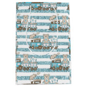 かわいいテディベア男の赤ちゃんシャワーブルー ミディアムペーパーバッグ (正面)