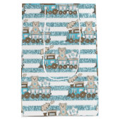 かわいいテディベア男の赤ちゃんシャワーブルー ミディアムペーパーバッグ (裏面)