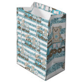 かわいいテディベア男の赤ちゃんシャワーブルー ミディアムペーパーバッグ (裏面アングル)