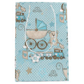 かわいいテディベア男の赤ちゃんシャワーブルー ミディアムペーパーバッグ (正面)