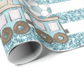 かわいいテディベア男の赤ちゃんシャワーブルー ラッピングペーパー (ロールコーナー)