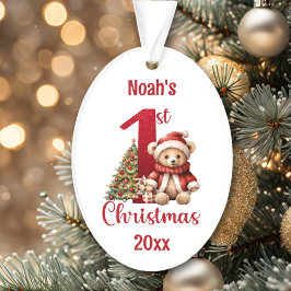 かわいいテディベア男の赤ちゃん1stクリスマス オーナメント