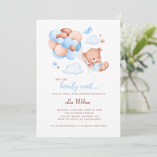 かわいいテディベア男女兼用ベビーシャワー 招待状 (スタンド正面)