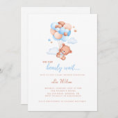 かわいいテディベア男女兼用ベビーシャワー 招待状 (正面/裏面)