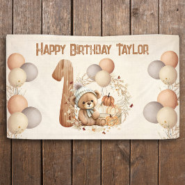 かわいいテディベア秋カボキンズベリー1歳の誕生日 横断幕