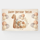 かわいいテディベア秋カボキンズベリー1歳の誕生日 横断幕 (横)