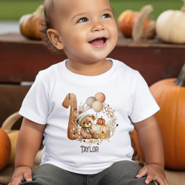 かわいいテディベア秋バリー1歳の誕生日Tシャツ ベビーTシャツ