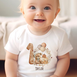 かわいいテディベア秋1歳の誕生日 ベビーボディスーツ