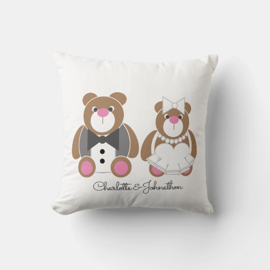 かわいいテディベア結婚ホワイト クッション (正面)