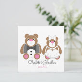 かわいいテディベア結婚ホワイト 招待状 (スタンド正面)