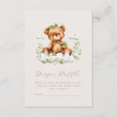 かわいいテディベア緑おむつラッフル エンクロージャーカード (正面)