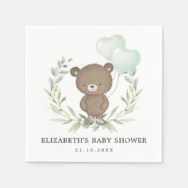 かわいいテディベア緑のバルーン赤ちゃんシャワー スタンダードカクテルナプキン