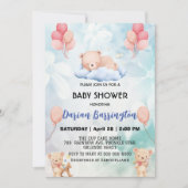 かわいいテディベア花気球ベビーシャワーパーティー 招待状 (正面)