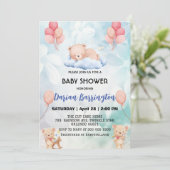 かわいいテディベア花気球ベビーシャワーパーティー 招待状 (スタンド正面)