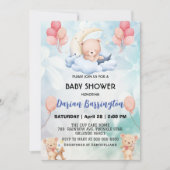 かわいいテディベア花気球ベビーシャワーパーティー 招待状 (正面)