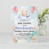 かわいいテディベア花気球ベビーシャワーパーティー 招待状 (スタンド正面)