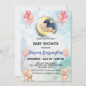 かわいいテディベア花気球ベビーシャワーパーティー 招待状 (正面)