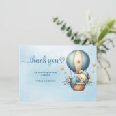 かわいいテディベア茶色のアイボリー青い熱気球 サンキューカード (スタンド正面)