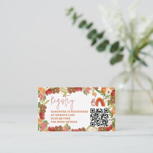 かわいいテディベア虹のレジストリ赤ちゃんシャワー エンクロージャーカード (スタンド正面)