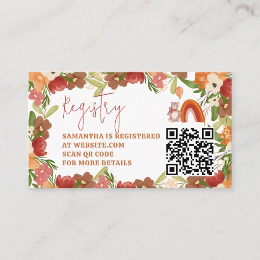 かわいいテディベア虹のレジストリ赤ちゃんシャワー エンクロージャーカード (正面)