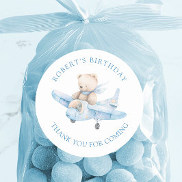 かわいいテディベア誕生日サンキューステッカー ラウンドシール