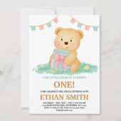 かわいいテディベア誕生日パーティー 招待状 (正面)