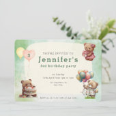 かわいいテディベア誕生日パーティー 招待状 (スタンド正面)