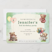 かわいいテディベア誕生日パーティー 招待状 (正面)