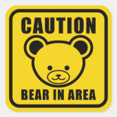 かわいいテディベア警告標識イン黄色 スクエアシール (正面)