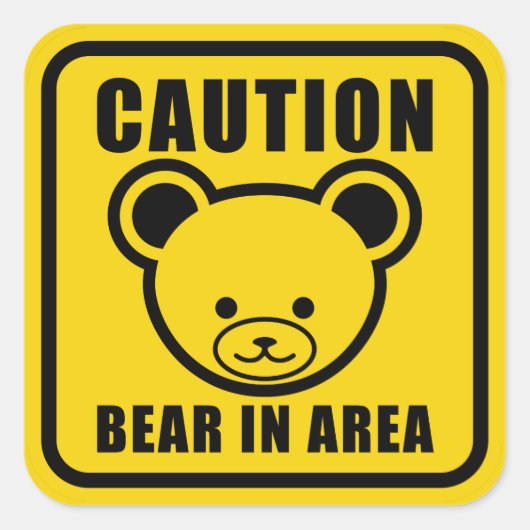 かわいいテディベア警告標識イン黄色 スクエアシール (正面)