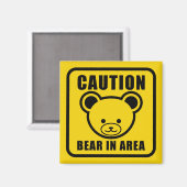 かわいいテディベア警告標識イン黄色 マグネット (正面/裏面)