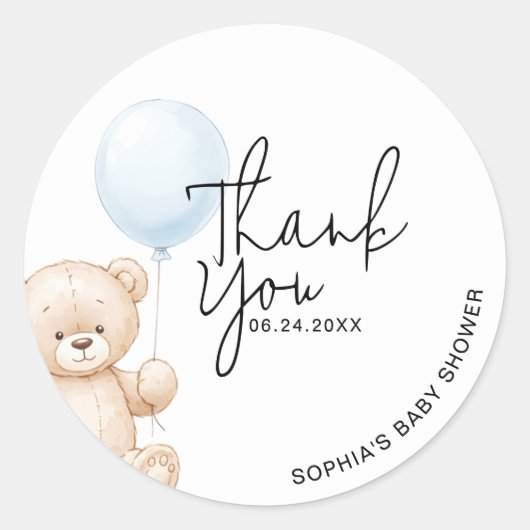 かわいいテディベア赤ちゃんシャワーありがとう ラウンドシール (正面)