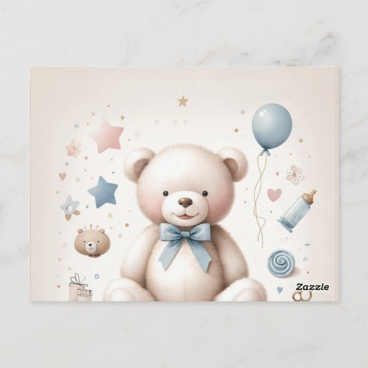 かわいいテディベア赤ちゃんシャワーを待つことができる ポストカード (裏面)