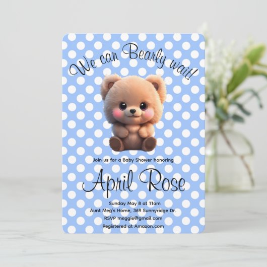 かわいいテディベア赤ちゃんシャワーを待つことができる 招待状 (スタンド正面)